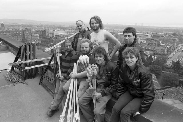 Wilf Scott and his team, the people behind the Glenlivet Edinburgh Festival fireworks, in August 1986.