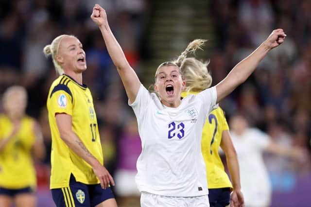 Alessia Russo celebrates her wonder goal for the Lionesses in the Euros semi-final.