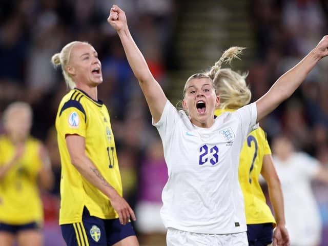 Alessia Russo celebrates her wonder goal for the Lionesses in the Euros semi-final.