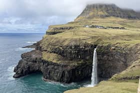 Múlafossur Waterfall is near the village of Gásadalur in the Faroe Islands