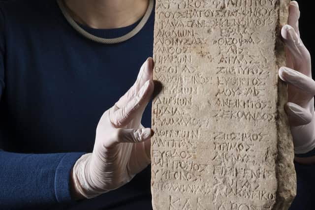 The ancient 'year book' for teenagers receiving military and civic training in Greece was carved into stone
Pic: National Museums of Scotland