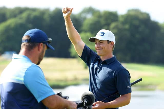 Calum Hill celebrates his maiden European Tour win. Picture: Andrew Redington/Getty Images.