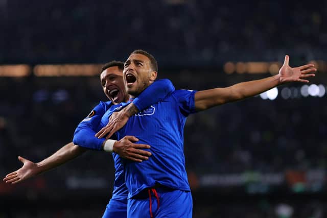 Rangers striker Cyriel Dessers celebrates after scoring against Real Betis in the Europa League Group C decider. (Photo by Fran Santiago/Getty Images)