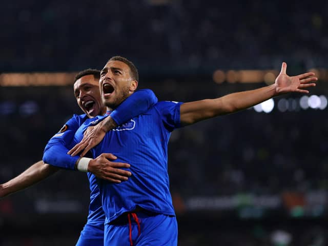 Rangers striker Cyriel Dessers celebrates after scoring against Real Betis in the Europa League Group C decider. (Photo by Fran Santiago/Getty Images)