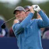 Peter Baker tees off on the 9th hole during the second round of the Senior Open Championship presented by Rolex at Carnoustie Golf Links. Picture: Kenny Smith/Getty Images.