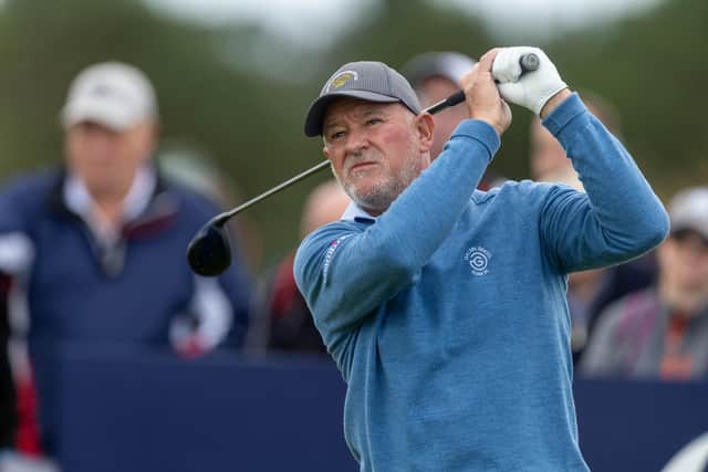 Peter Baker tees off on the 9th hole during the second round of the Senior Open Championship presented by Rolex at Carnoustie Golf Links. Picture: Kenny Smith/Getty Images.