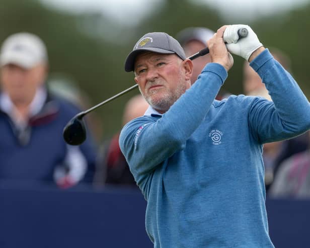 Peter Baker tees off on the 9th hole during the second round of the Senior Open Championship presented by Rolex at Carnoustie Golf Links. Picture: Kenny Smith/Getty Images.