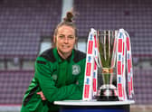Hibernian Women's captain Joelle Murray pictured with the trophy ahead of the SWPL League Cup Final.
