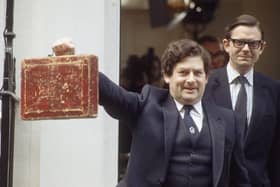 Nigel Lawson photographed on Budget Day in March 1984