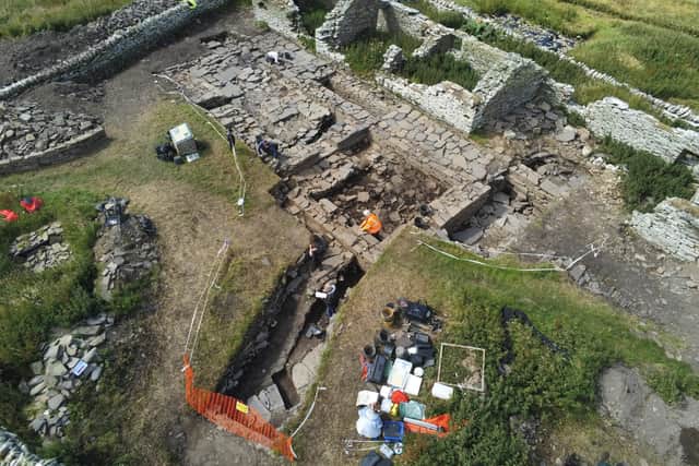 A Medieval square building (pictured centre ) in Skaill, Isle of Rousay in Orkney where 15th Century pottery indicating trade links to present-day Germany was discovered. PIC: Bobby Friel.