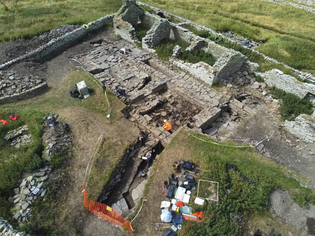 A Medieval square building (pictured centre ) in Skaill, Isle of Rousay in Orkney where 15th Century pottery indicating trade links to present-day Germany was discovered. PIC: Bobby Friel.