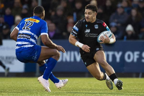 Sione Tuipulotu in action for Warriors during a United Rugby Championship match between Glasgow Warriors and DHL Stormers.