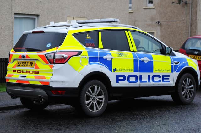 Armed police and a specialist dog unit responded to an incident in Montrose this morning. Picture: Michael Gillen.