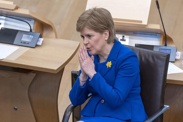Outgoing First Minister Nicola Sturgeon in the main chamber after her last First Minster's Questions (FMQs) in the main chamber of the Scottish Parliament in Edinburgh.