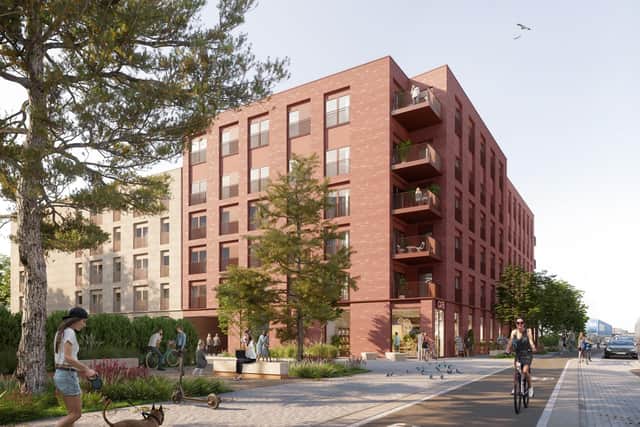 A CGI of the proposed new site and cycle facilities on Salamander Street in Leith, Edinburgh.
