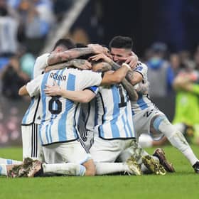 Argentina players celebrate winning the World Cup final against France.