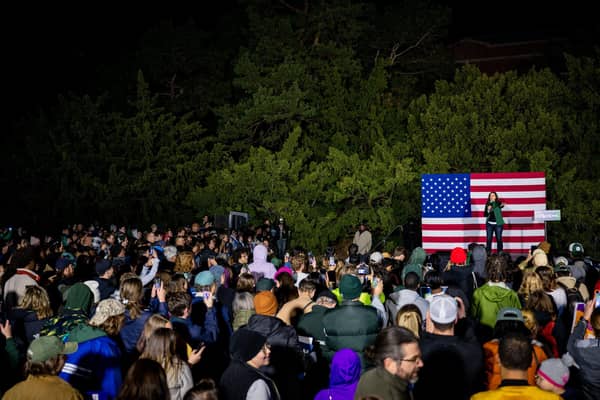 Michigan Governor Gretchen Whitmer speaks during a campaign rally at Michigan State University on November 07, 2022 in East Lansing, Michigan. With election day tomorrow, Gov. Whitmer made her last campaign stop in East Lansing. Whitmer is up against Republican gubernatorial candidate Tudor Dixon. Getty