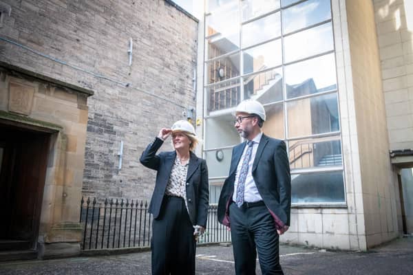 Alison Rose, chief executive of the NatWest Group visited the site with Gavin Reid, chief executive of the Scottish Chamber Orchestra visit the site of the new Dunard Centre in Edinburgh's New Town. Picture: Paul Chappells