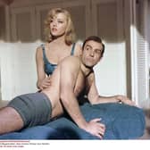 Margaret Nolan starring with Sean Connery in James Bond film Goldfinger