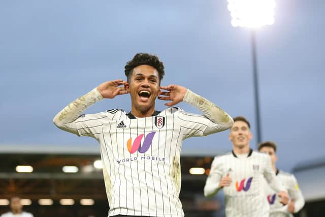 Fabio Carvalho celebrates a goal for Fulham against Barnsley