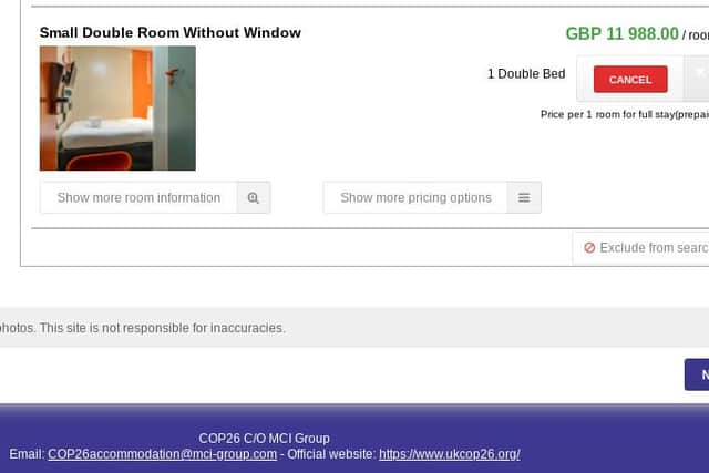 COP26 delegates face paying nearly £12,000 to stay in windowless hotel room if they book via the UK government's official hotel provider. Picture: Martyn McLaughlin