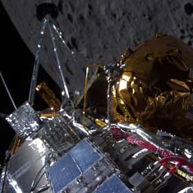 Odysseus passes over the near side of the Moon following lunar orbit during the IM-1 mission. Picture: Intuitive Machines/AFP via Getty Images
