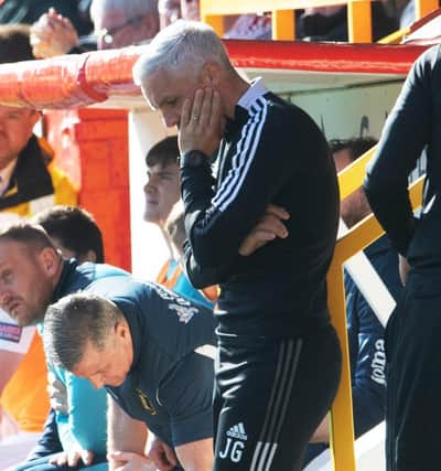 Aberdeen Manager Jim Goodwin during a cinch Premiership match between Aberdeen and Livingston at Pittodrie Stadium, on April 23, 2022, in Aberdeen, Scotland. (Photo by Ross Parker / SNS Group)