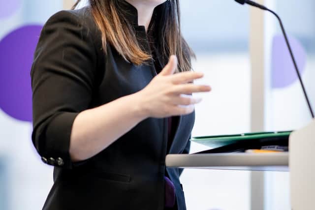 Deputy Fiirst Minister Kate Forbes addresses the Pathways Pledge Annual Review in Edinburgh this week (Picture: Anna Moffat)