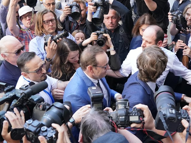 Actor Kevin Spacey arrives at Westminster Magistrates Court in London, after being charged with sexual offences against three men. The 62-year-old former Hollywood star is accused of four counts of sexual assault and one count of causing a person to engage in penetrative sexual activity without consent. Picture date: Thursday June 16, 2022.
