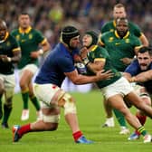South Africa's Cheslin Kolbe is tackled during the Springboks' incredible 29-28 win over hosts France.