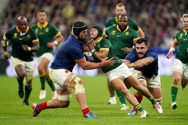 South Africa's Cheslin Kolbe is tackled during the Springboks' incredible 29-28 win over hosts France.
