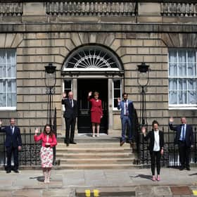 Nicola Sturgeon poses with members of her Cabinet, Shona Robison, Michael Matheson, Kate Forbes, John Swinney, Humza Yousaf, Mairi Gougeon, Keith Brown and Angus Robertson, on the steps of Bute House in Edinburgh (Picture: Andrew Milligan/PA)