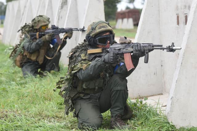 Ukrainian soldiers take part in military exercises with United States and other Nato forces nor far from Lviv in September (Picture: Yuriy Dyachyshyn/AFP via Getty Images)