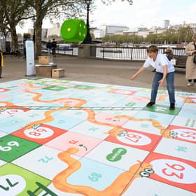 As part of Specsavers’ campaign to raise awareness of childhood myopia, and the benefits of spending time outdoors in the reducing the risk of developing the condition, a giant outdoor snakes and ladders installation appeared on London’s South Bank on Wednesday April 16.