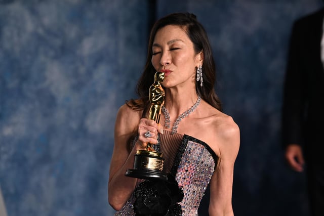 Michelle Yeoh, winner of the Oscar for lead actress, attends the Vanity Fair Oscar Party held at the Wallis Annenberg Center for the Performing Arts in Beverly Hills, Los Angeles.