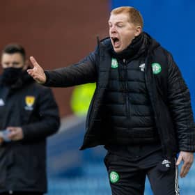 Celtic manager Neil Lennon was left open-mouthed by referee John Beaton's decision to show Nir Bitton a straight red card - the turning point on an afternoon where his team had been dominant before losing 1-0. (Photo by Craig Williamson / SNS Group)