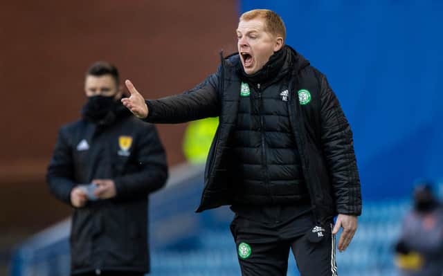 Celtic manager Neil Lennon was left open-mouthed by referee John Beaton's decision to show Nir Bitton a straight red card - the turning point on an afternoon where his team had been dominant before losing 1-0. (Photo by Craig Williamson / SNS Group)