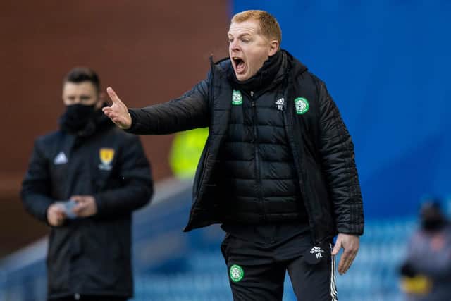 Celtic manager Neil Lennon was left open-mouthed by referee John Beaton's decision to show Nir Bitton a straight red card - the turning point on an afternoon where his team had been dominant before losing 1-0. (Photo by Craig Williamson / SNS Group)