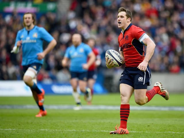 Mark Bennett scores his first Scotland try, against Italy during the 2015 Six Nations defeat at Murrayfield.  (Photo by Jeff J Mitchell/Getty Images)