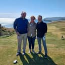 Martin Dempster, left, at Dunaverty Golf Club with his wife Carol and fellow golf writer Nick Rodger.