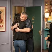 David Schwimmer, from left, Courteney Cox, Matt LeBlanc and Jennifer Aniston in a scene from the "Friends" reunion special (Terence Patrick/HBO Max via AP).