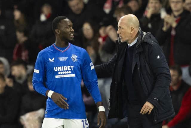 Rangers' Abdallah Sima and manager Philippe Clement.  (Photo by Craig Foy / SNS Group)