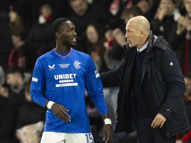 Rangers' Abdallah Sima and manager Philippe Clement.  (Photo by Craig Foy / SNS Group)