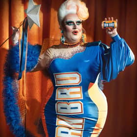 Lawrence Chaney stars as the Fairy Godmaw in Irn Bru's Christmas campaign (Irn-Bru)
