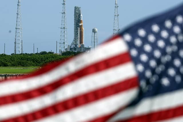 NASA's Artemis I rocket sits on launch pad 39B after the launch was scrubbed at Kennedy Space Center. Picture: Kevin Dietsch/Getty Images