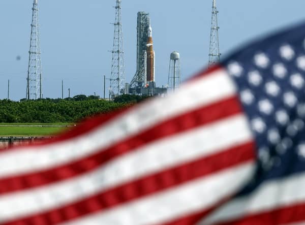 NASA's Artemis I rocket sits on launch pad 39B after the launch was scrubbed at Kennedy Space Center. Picture: Kevin Dietsch/Getty Images