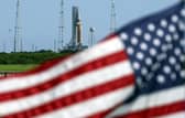 NASA's Artemis I rocket sits on launch pad 39B after the launch was scrubbed at Kennedy Space Center. Picture: Kevin Dietsch/Getty Images