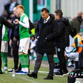 Celtic manager Brendan Rodgers cuts a frustrated figure during the goalless draw at Hibs.  (Photo by Alan Harvey / SNS Group)