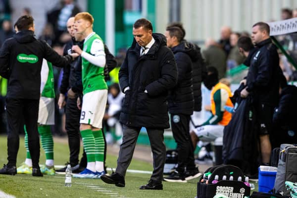 Celtic manager Brendan Rodgers cuts a frustrated figure during the goalless draw at Hibs.  (Photo by Alan Harvey / SNS Group)