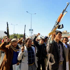 Houthi rebels have seen military facilities in Yemen bombed by UK and Us forces after the countries promised 'retaliation' for attack in the Red Sea. Picture: AFP via Getty Images